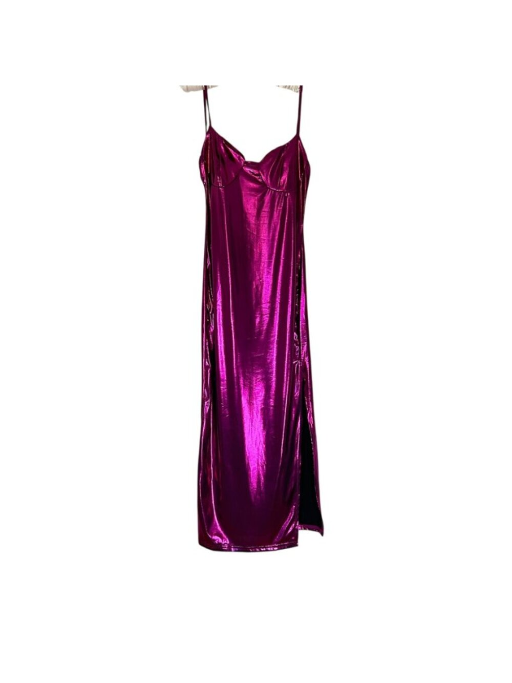 Y2K Metallic Fuchsia Maxi Dress Bustier Open Back Clubwear Party Sz M Rave Birth - Picture 3 of 10